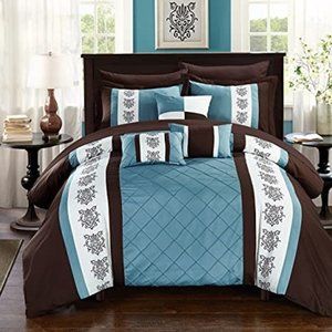 Chic Home - CS1637-AN Clayton 10 Comforter Pintuck Pieced Block Embroidery Bed